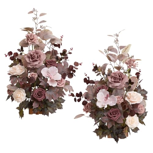 Ling's moment 17.5" Tall Free Standing Artificial Flowers Arrangements 2 pcs Wedding Aisle Runner Chair Decorations Dusty Rose & Mauve Centerpieces for Ceremony Reception Rose Floral Party Outdoor - color: Pk- Dusty Rose & Mauve