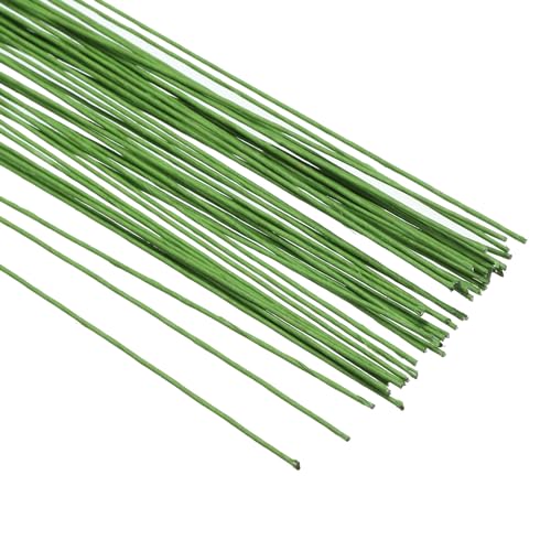 PATIKIL 22 Gauge 14" Floral Stem Wire, 50 Pcs Paper Wrapped Iron Artificial Flower Stem Accessories for DIY Bouquet Stem and Craft Decoration, Light Green - color: Light Green