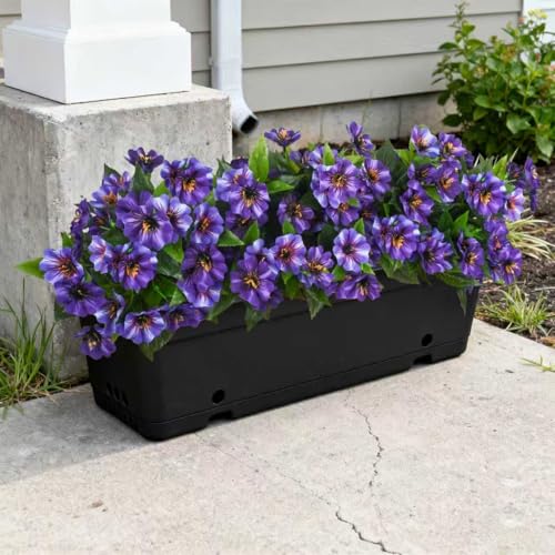 Hrobek Fake Artificial Flowers for Outdoors Decoration,4 Bundles Silk Faux Spring Flowers with Plants Leaves UV Resistant for Planter Front Door Porch Yard Patio Window Box Home Indoor Decor - color: Purple，lotus-colored