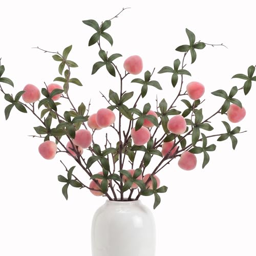Gresorth 5 Pcs Fake Peach Branch Decoration Mini Artificial Peaches Fruit Stem Bouquet Realistic Lifelike Simulation Branches Model for Vase Window Display - color: Small Peach Branch