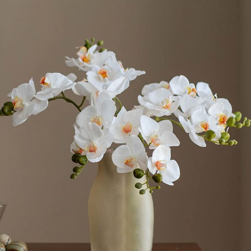 4-Pcs Artificial Flowers Real Touch Latex Phalaenopsis 17.7inch Artificial Orchid Stem Bouquets for Wedding Party Home Garden Decor,White - color: White