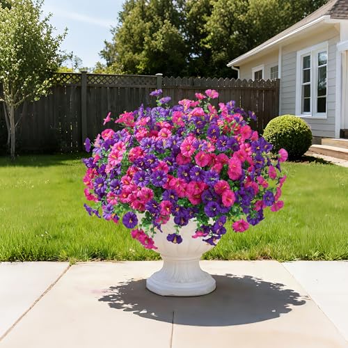 Ivydale 24 Bundles Artificial Flowers for Outdoors Summer Porch Decor, Faux Petunias Plants Outdoor Fake Bulk Realistic UV Resistant Silk Flowers for Outside Planters Patio Window Garden Yard Home - color: Purplefuchsia