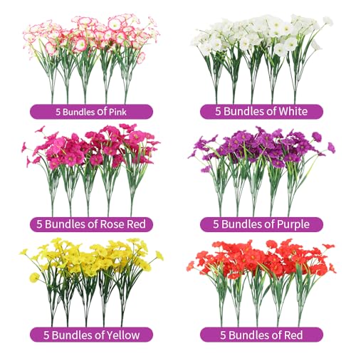 JEMONG Artificial Flowers 30 Bundles Outdoor UV Resistant Fake Daisy Flowers Faux Plastic Plants Garden Porch Window Box Porch Farmhouse Hanging Decor(Mix Six Colors) - color: Mix Six Colors, size: 30Bundles