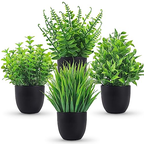 Der Rose Fake Plants 4 Packs Artificial Plants Small Faux Plants Black Bathroom Accessories for Halloween Bathroom Home Kitchen Coffee Table Office Desk Decor Indoor - color: Green