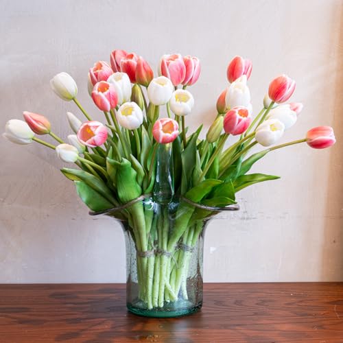 Artificial Tulips Flowers,Soft Touch Latex Bouquet, Fake Tulips,Spring Wedding Home Room Table Centerpiece Decor - color: 40pcs White Set(no Vase)