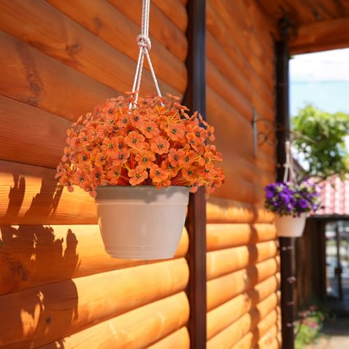 21 Bundles Outdoor Artificial Flowers UV Resistant Fake Silk Flowers No Fade Faux Plastic Plants Garden Porch Window Box Decoration (Deep Autumn Orange) - color: Deep Autumn Orange