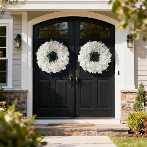 21" Artificial Hydrangea Flower Wreath for Front Door Spring Summer(White) | Premium Material,Long-Term Use,Full and Plump Flower Wreath Greenery,Ideal for Home Mantel Wall Farmhouse Outdoor Decor