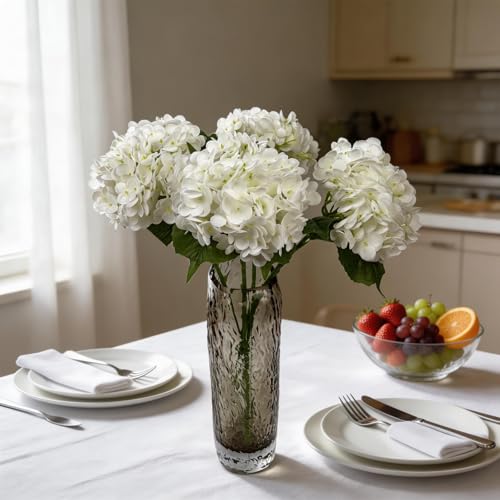 3Pcs 21in Hydrangea Artificial Flowers, Latex Real Touch Hydrangeas Bouquets, Lifelike Large Fake Artificial Flowers for Home Office Wedding Party Arrangements Decor (White) - color: White