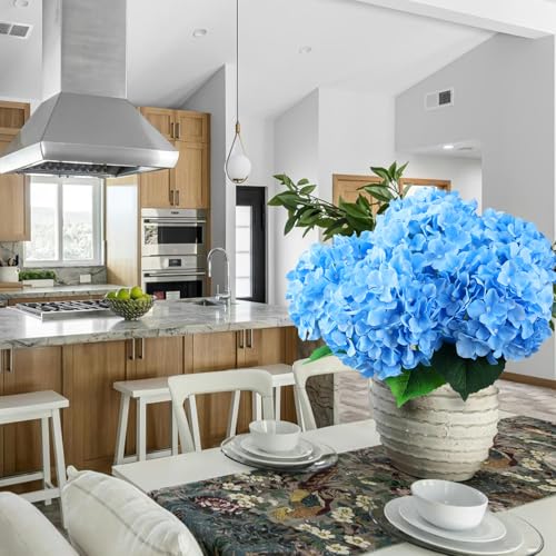 2Pcs White/ 4Pcs Blue 20" Hydrangea Artificial Flowers Silk Large Faux Floral Lifelike for Office Party DIY - color: White/Blue