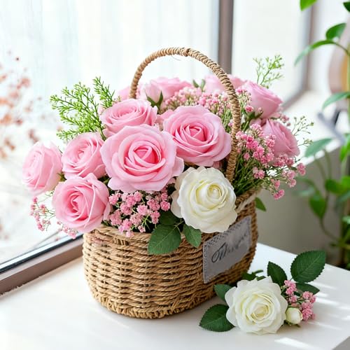 50Pcs Pink Roses Artificial Flowers with Stems，Fake Roses Bouquet Fake Flowers Bulk，Silk Velvet Roses for Wedding Centerpieces Arrangement Baby Shower Birthday Home Decor Gifts - color: Pink, size: 50