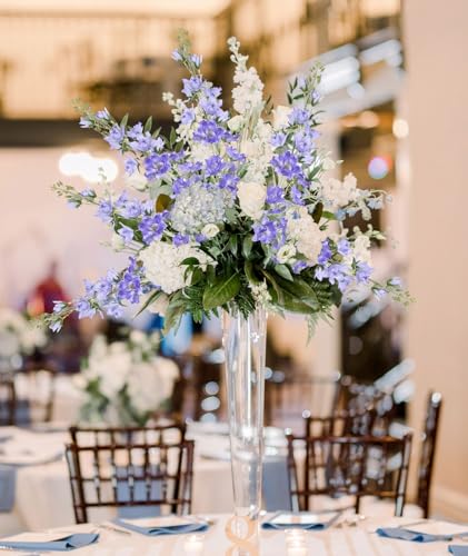 IPOPU 37" Delphinium Artificial Flowers 5PCS Real Look Faux Delphinium Flowers with Long Fuzz Long Stem Silk Larkspur Snapdragon for Wedding & Home Decor(Purple Blue) - color: Purple Blue