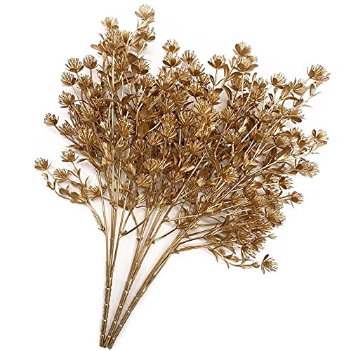 Artificial Christmas Flowers, Golden Baby Breath Gypsophila Plastic Plant Fake Plants for Wedding Bridal Bouquet Party Indoor Home Office Table Centerpieces Arrangements DIY Decoration - Gold 4 Pack - color: Gold Babysbreath-4 Pcs