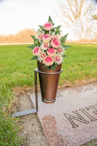 Briful Grave Flowers for Cemetery, 2PCS Sympathy Silk Spring Flowers Bouquet Artificial Mums Peony Funeral Outdoor Flowers Arrangement for Memorial Graveyard Headstones Vase Decor - color: Pale Pink