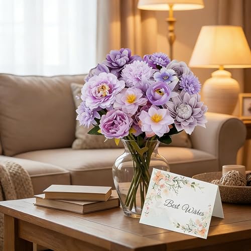 Purple Silk Flowers, Artificial Flower Combo Box Set with Stems for Bridal Wedding Bouquets, Table Centerpieces Decor, Floral Arrangement Home Decor(Purple) - color: Purple