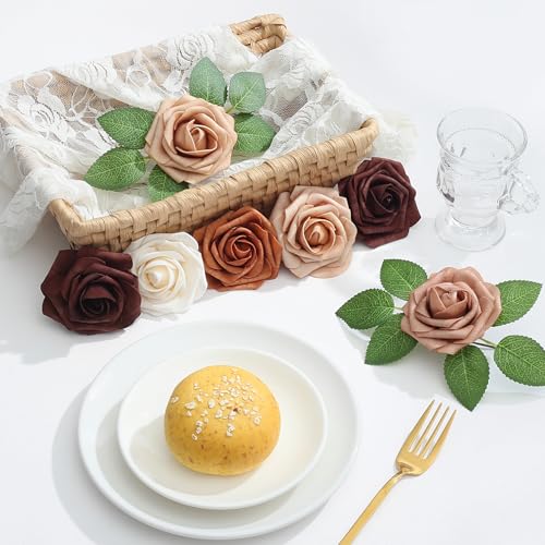 SITUMEIZI Orange Artificial Flowers Foam Orange Roses with Stems for DIY Wedding Flowers Bridal Shower Table Centerpieces Party Decor Christmas Tree 25Pcs - color: Orange-white