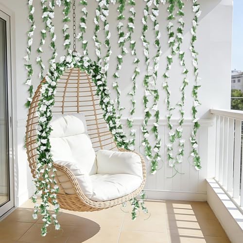 Sherika 9 Pcs 72FT Artificial Flower Garland, Fake White Roses Vines Hanging Silk Flowers Faux Floral Garland for Wedding Arch Room Wall Backdrop Bedroom Centerpieces Mothers Day Decorations - color: White