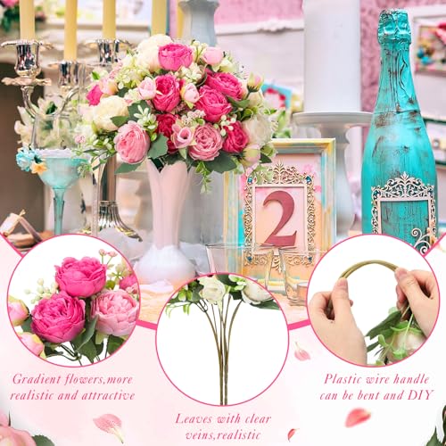 Geosar 8 Bundles Artificial Peonies Flowers Fake Silk Peony Bouquet Faux Peonies Flowers Bulk for Decoration Vase Floral Arrangements Wedding Party Table (Bright Color) - color: Bright Color