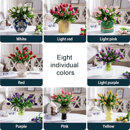 Bailikang 20PCS Fake Tulips 12' Artificial Tulip Silk Flowers Fake PU Bouquet Artificial Flowers Faux Flowers with Gift Box Soft Faux Tulips Bouquets Arrangements for Party Wedding Home - color: Yellow