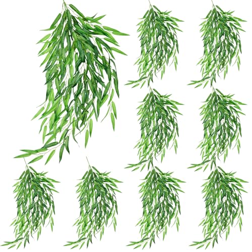 Daifunli Artificial Hanging Plants Fake Hanging Ferns Plastic Faux Plants for Wall Room Garden Garland Indoor Outdoor Decor No Basket (8 Pcs,Willow) - style: Willow