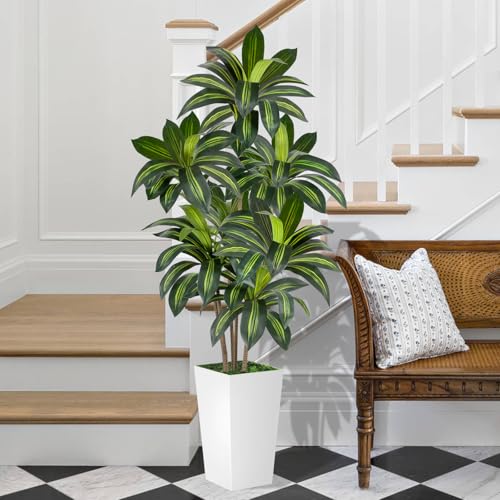 VIVATREES Dracaena Tree 6FT Artificial, 72in Tall Faux Dracaena Tree with 15.7 White Planter, Fake Potted Tree for Indoor & Outdoor Home Office Decor - style: 6ft-white