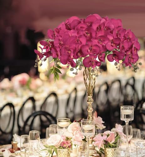 36.22 Inch Orchids Artificial Flowers 6 PCS Fake Orchids Velvet Silk Orchids Faux Orchid Flowers Long Stem Artificial Flowers for Tall Vase for Home Wedding Decoration(Fuchsia) - color: Fuchsia