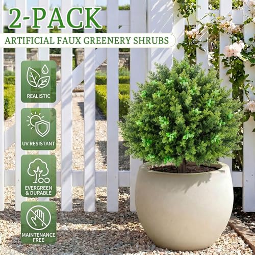 Artificial Pine and Cypress Fruit Topiary Trees with Spikes for Outdoor 24" Set of 2, UV Resistant Faux Greenery Shrubs, Realistic Fake Bushes Plant for Garden Yard Front Porch Patio Decor - color: Cypress