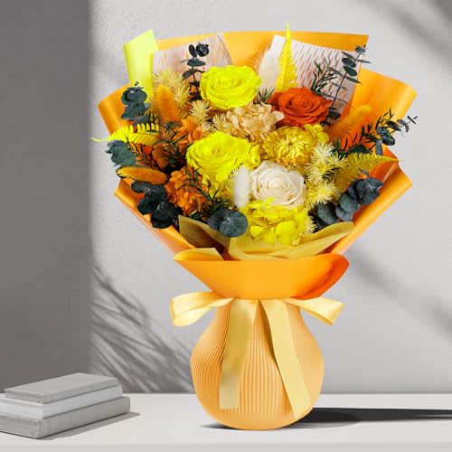 Bonsion Fall Flowers Gifts for Mom, Flower for Delivery, Preserved Roses Bouquets, Birthday Gifts for Women, Mothers Day Flowers for Wife (Orange) - color: Orange