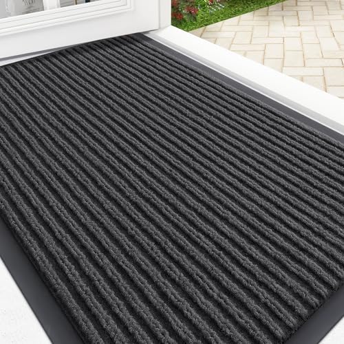OLANLY Front Door Mat Indoor Outdoor Entrance, Waterproof Heavy Duty Doormat, Fade Resistant, Low Profile, Easy Clean Patio Porch Welcome Floor Mats for Entry, 29.5x17, Charcoal Grey - color: Charcoal Grey, size: 29.5" X 17"