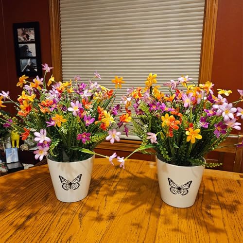 Artificial Spring Fake Flowers with Hanging Basket for Outdoor Summer Decoration, Fake Mums Silk Flowers UV Resistant Faux Flower Plants for Porch Patio Garden Balcony Outside Indoor Decor (Orange) - color: Orange-2