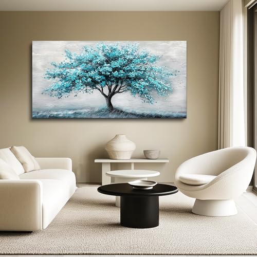 ZUITINGHUA Large Wall Decor For Living Room Canvas Wall Art For Office Modern Wall Decorations For Bedroom Teal Tree Landscape Painting Abstract Pictures Artwork Room Home Decor 24x48 In - color: Teal Abstract Tree, size: 48"L x 24"W
