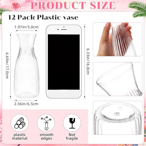 Zeyune 36 Pack Artificial Flowers Centerpiece with Vase Bulk for Wedding Table 24 Bundles Silk Floral Faux Rose Bouquet with 12 Plastic Vase for Bridal Shower Table Decor(Light Pink) - color: Light Pink