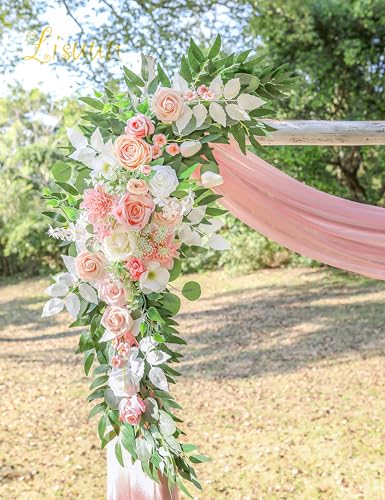 Lisuun Wedding Arch Flowers, Artificial Flowers for Decoration, Large Flower Swag for Boho Styles Wedding Ceremony Floral Decor - Pack of 2 - color: Champagne & Pinkish White
