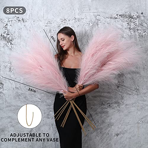 8 Pcs 45 inch Tall Faux Pampas Grass Decor, Large Artificial Pink Pompous Grass Bulk, Long Fake Pompas for Floor Vase Filler, Wedding, Baby Shower, Home and Boho Decor (Pink) - color: Light Pink