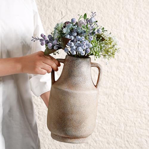 Ceramic Rustic Flower Vase, 10.94 Inch Pottery Modern Vase for Shelf, Tabletop, Vintage Farmhouse Home Decor for Coffee Table, Living Room, Mantle, Fireplace, Entryway - color: Rustic 10.94 Inch
