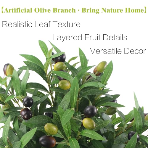 Artificial Olives Plants Stems for Vase, 4 Pcs Fake Greenery Olive Branches Stems Faux Green Plants Leaves for Table Desk Livingroom Kitchen Indoor Home Decor - color: 4p