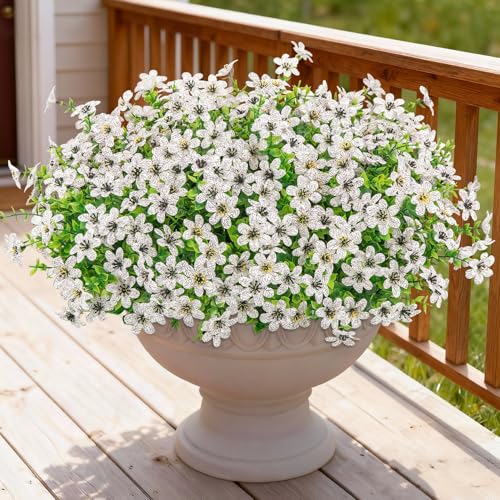 Bassion 20 Bundles Artificial Flowers for Outdoors Decorations, UV Resistant Faux Plants Fake Silk Flowers for Outside Daisy Hanging Planters Window Box Front Door Porch Patio Yard Home Decor - color: White