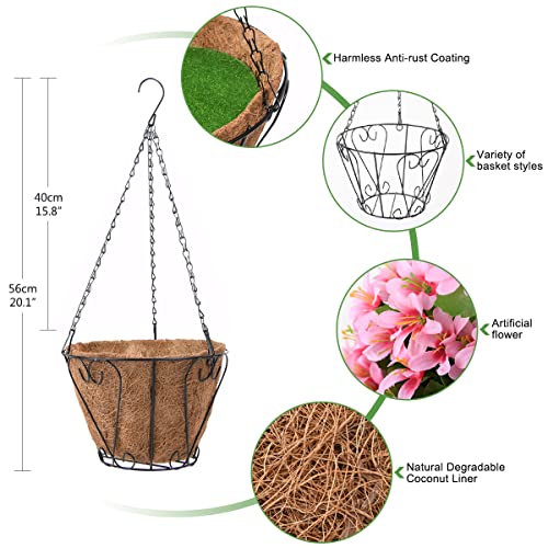 INQCMY Artificial Hanging Flowers in Basket for Spring Summer Patio Garden Decoration,UV Resistant Fake Silk Violet in Planter Realistic for Outside Home Porch Balcony Yard Decor(Pink) - color: Pink