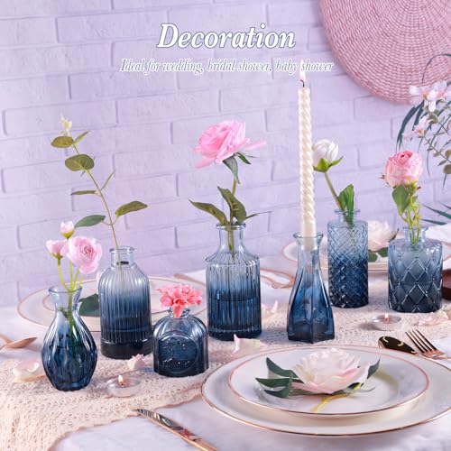 UPBUD Glass Blue Bud Vases Set of 12, Mini Flower Vase for Centerpieces, Small Glass Vases in Bulk for Bridal Shower Decorations, Vintage Vase for Wedding, Party, Graduation, Home Table Décor - color: Standard-blue, size: 12pcs