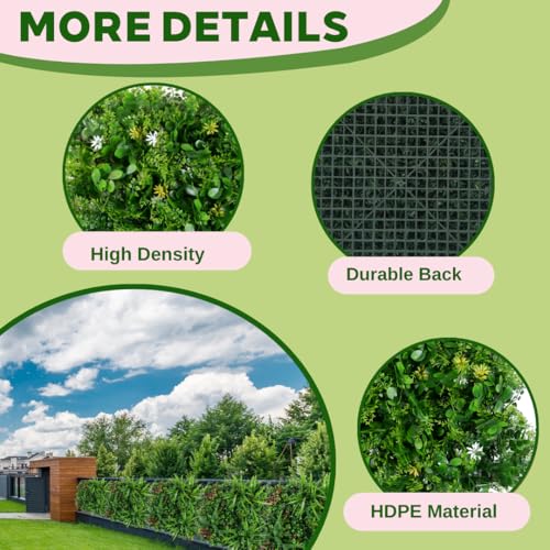Artificial Green Wall Panels 20x20 Inch, Realistic Faux Plant Hedge for Indoor and Outdoor Decor, Weatherproof Greenery, Easy Zip Tie Installation - Enchanted Blossom Haven, 6 Pack - color: Enchanted Blossom Haven, size: 6 Packs