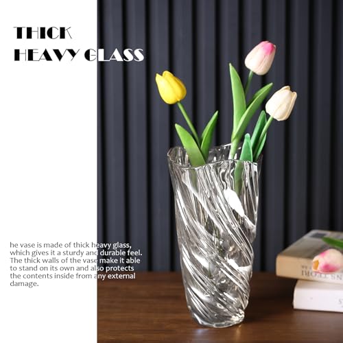 Glass Vase,Elegant Spiral Decorative Centerpiece for Home, Office,Wedding, Stylish Blown Glass Flower Vase, Clear - color: Clear, size: 11.6" Hight