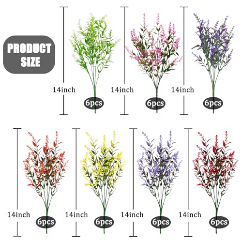 42 Bundles Artificial Plant Outdoor UV Resistant Faux Plants No Fade Fake Plastic Flowers for Outside Home Garden Porch Patio Window Box Hanging Planters Summer Decor - color: Mix Colors, size: 42 Pcs