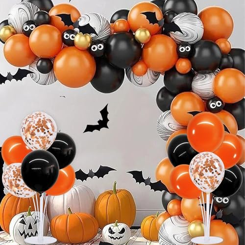 TONIFUL 4 Set Balloons Black Orange Confetti Balloon Stand Centerpiece Table Decorations for Halloween,Celebration Party Bar,Birthday Decorations,Anniversary,Graduation Decoration 2026 - color: Black Orange Confetti