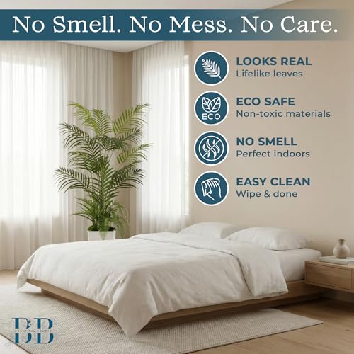5FT Areca Palm Artificial Tree with LED Light, Tall White Pot, 3 Removable Grass Branches & Moss | Maintenance-Free Indoor Potted Plant (Areca Palm and Essentials (Tall Pot, Moss, 3 Grass Branches))