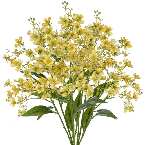 Hollyone Artificial Daphne Flowers with Long Stem 3Pcs Faux Light Yellow Flowers 28.3” Fake Autumn Fall Silk Flowers Piacks Bouquet for Floral Arrangement Wedding Party Centerpiece Table Home Decor - color: Yellow