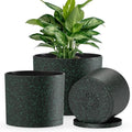 Plant Pots, 10/9/8 Inch 3 Pack Cylindrical Flower Pots with Drainage Holes and Saucers, Plastic Planters for Outdoor Indoor Plants, Black with Green Speckles - color: Black With Green Speckles