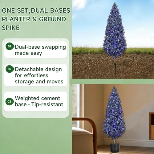2PACK Topiary Trees Artificial Oudoor Indoor,3.3FT Lavender Purple Faux Potted Plant Fake Shrubs Boxwood Trees with Pot,Spike,Realistic Faux Bushes Evergreen Tree UV Resistant for Front Porch Balcony - style: Multiple