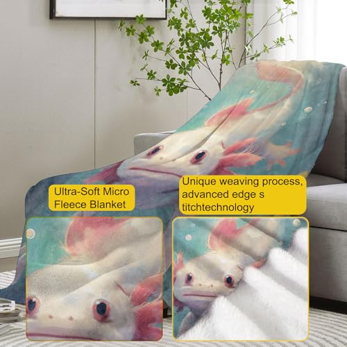 Cute Axolotl Fleece Blanket Gifts, Magical Underwater Creature Design, Soft Axolotl Throw 40x50 inches, Whimsical Aquatic Decor - Soft Blue and Pink - color: Color448, size: 40"x50"
