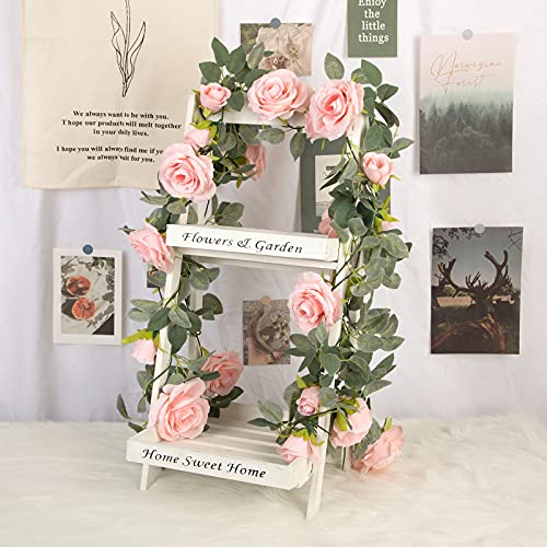 TELDRASSIL 4Pcs(26 FT) Artificial Rose Vine Fake Flower Garland Fake Silk Rose Hanging Vine for Wedding Party Background Arch Garden Background Decoration (Pink) - color: Pink