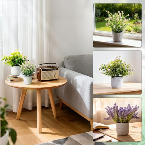 3-Pack Potted Artificial Plants, Small Eucalyptus Faux Plants for Shelf Desk Home Bathroom Farmhouse Room Coffee Table Decor (Pink Purple) - color: Pink Purple