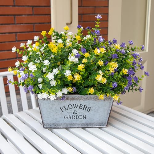Artificial Flowers for Outdoors, 12 Bundles UV Resistant Artificial Outdoor Flowers, Not-Fading Plastic Fake Flowers for Outdoor Planters for Home Garden Porch Yard Decor, Mixedcolor - color: Yellow+purple+white